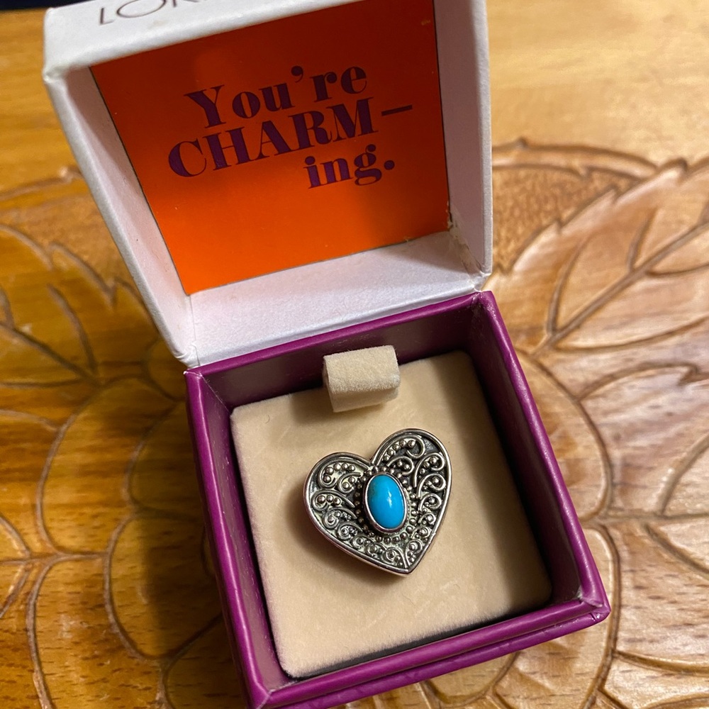 Lori Bonn Sterling Silver turquoise heart slide charm